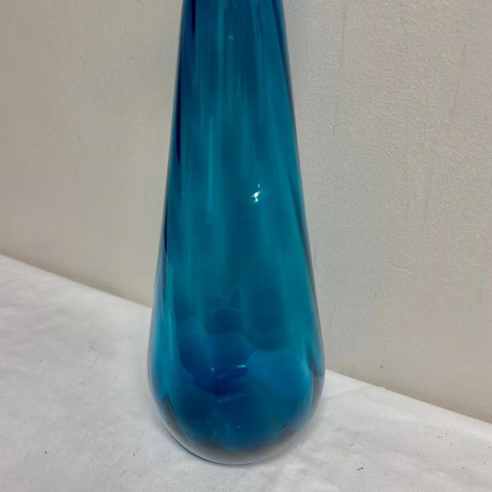 Mid-Century Italian Azure Blue Tall Glass Decanter 26”H